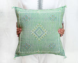 Cactus Silk Moroccan Sabra Pillow Throw, Pear Green - Square 20"x20" 