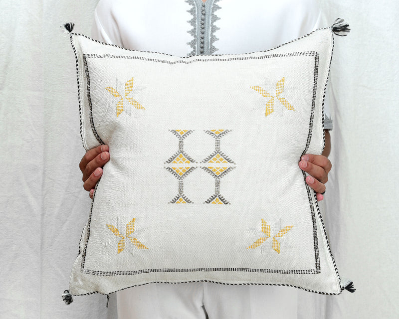 Cactus Silk Moroccan Sabra Pillow Throw, Natural White - Square 20"x20" 