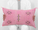 Cactus Silk Moroccan Sabra Lumbar Throw, Taffy Pink - Rectangle 13"x21" 