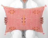Cactus Silk Moroccan Sabra Lumbar Throw, Pink Punch - Rectangle 13"x21"