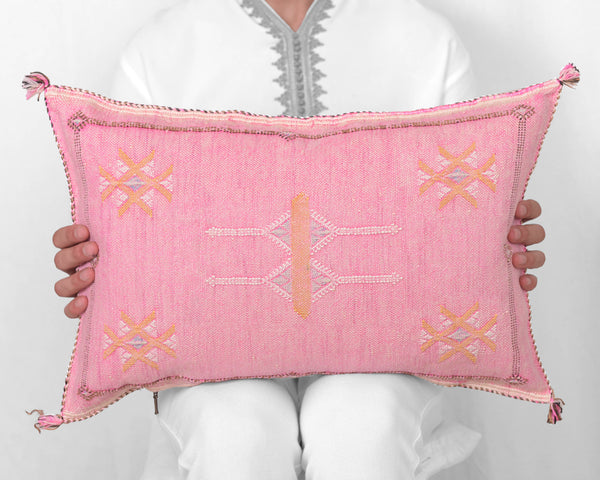 Cactus Silk Moroccan Sabra Lumbar Throw, Light Blush Pink - Rectangle 13"x21"