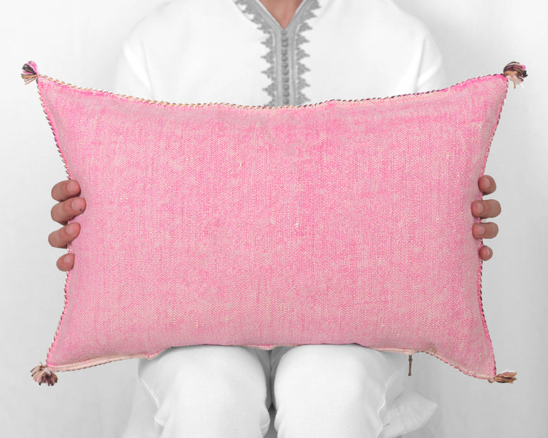 Cactus Silk Moroccan Sabra Lumbar Throw, Light Blush Pink - Rectangle 13"x21" (CTS-S115)