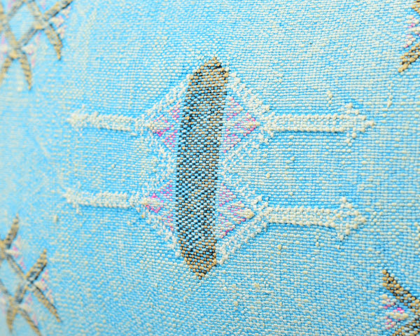 Cactus Silk Moroccan Sabra Lumbar Throw, Sky Blue - Rectangle 13"x21" (CTS-S133)