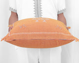 Cactus Silk Moroccan Sabra Pillow Throw, Tangerine Orange - Square 18"x18" (CTS-Z106)