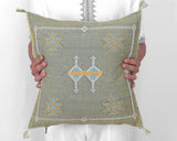 Products Cactus Silk Moroccan Sabra Pillow Throw, Apple Green - Square 18"x18"