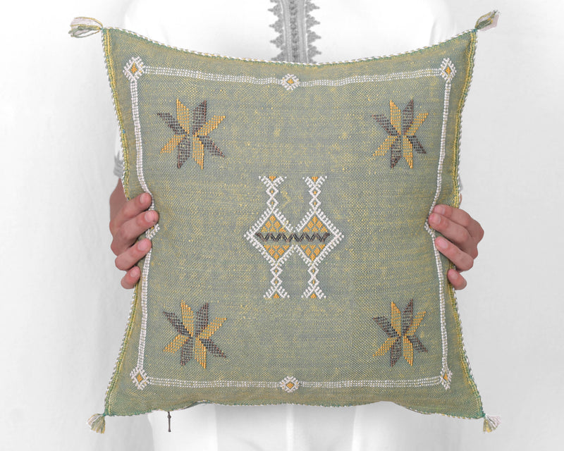 Cactus Silk Moroccan Sabra Pillow Throw, Apple Green - Square 18"x18" 