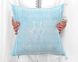 Cactus Silk Moroccan Sabra Pillow Throw, Aqua Blue - Square 18"x18" 