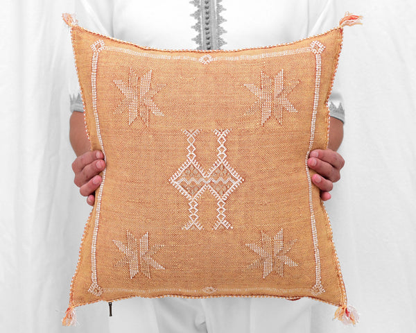 Cactus Silk Moroccan Sabra Pillow Throw, Marigold Orange - Square 18"x18" 