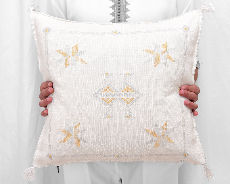 Cactus Silk Moroccan Sabra Pillow Throw, Off White - Square 18"x18" 