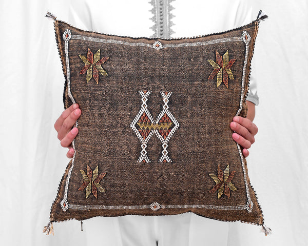 Cactus Silk Moroccan Sabra Pillow Throw, Mocha Brown - Square 18"x18"