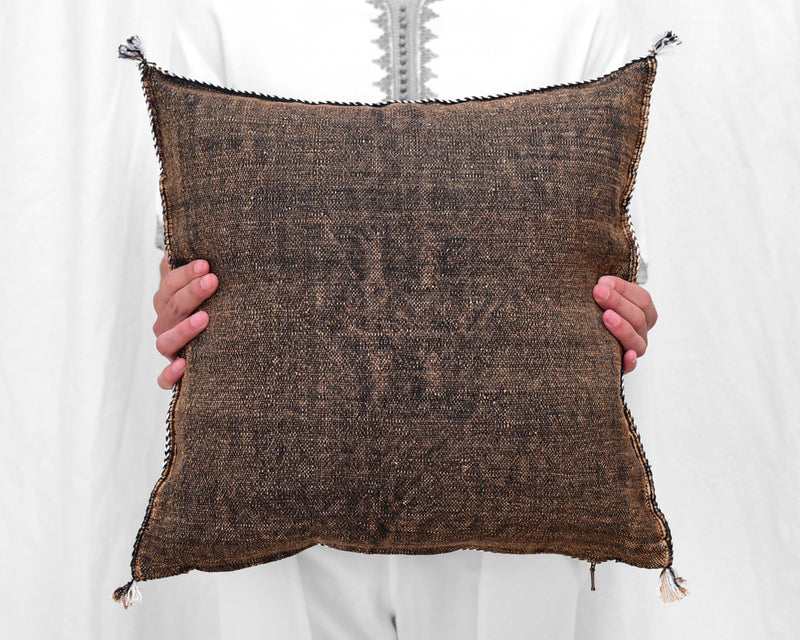 Cactus Silk Moroccan Sabra Pillow Throw, Mocha Brown - Square 18"x18" (CTS-Z122)