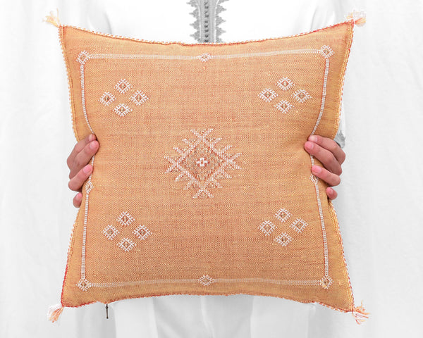 Cactus Silk Moroccan Sabra Pillow Throw, Marigold Orange - Square 18"x18"