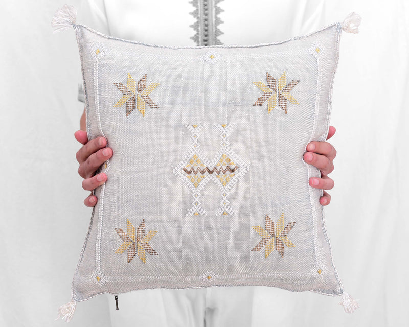 Cactus Silk Moroccan Sabra Pillow Throw, Light Gray - Square 18"x18"