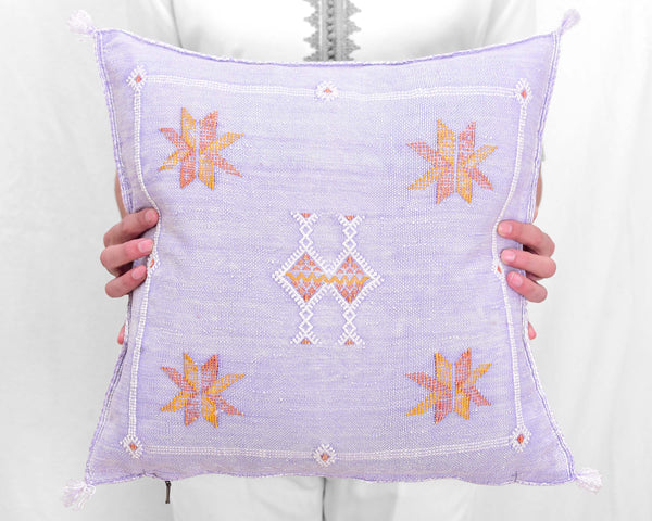 Cactus Silk Moroccan Sabra Pillow Throw, Lilac Purple - Square 18"x18"