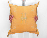 Cactus Silk Moroccan Sabra Pillow Throw, Mustard Yellow - Square 18"x18"