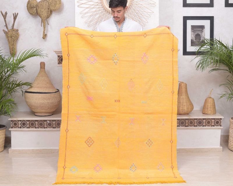 Cactus Silk Moroccan Sabra Accent Rug -  Yellow 3'11"x5'11"ft