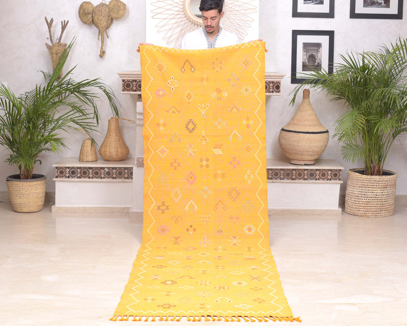 Cactus Silk Moroccan Sabra Runner - Mustard Yellow 2'11"x9'09"ft